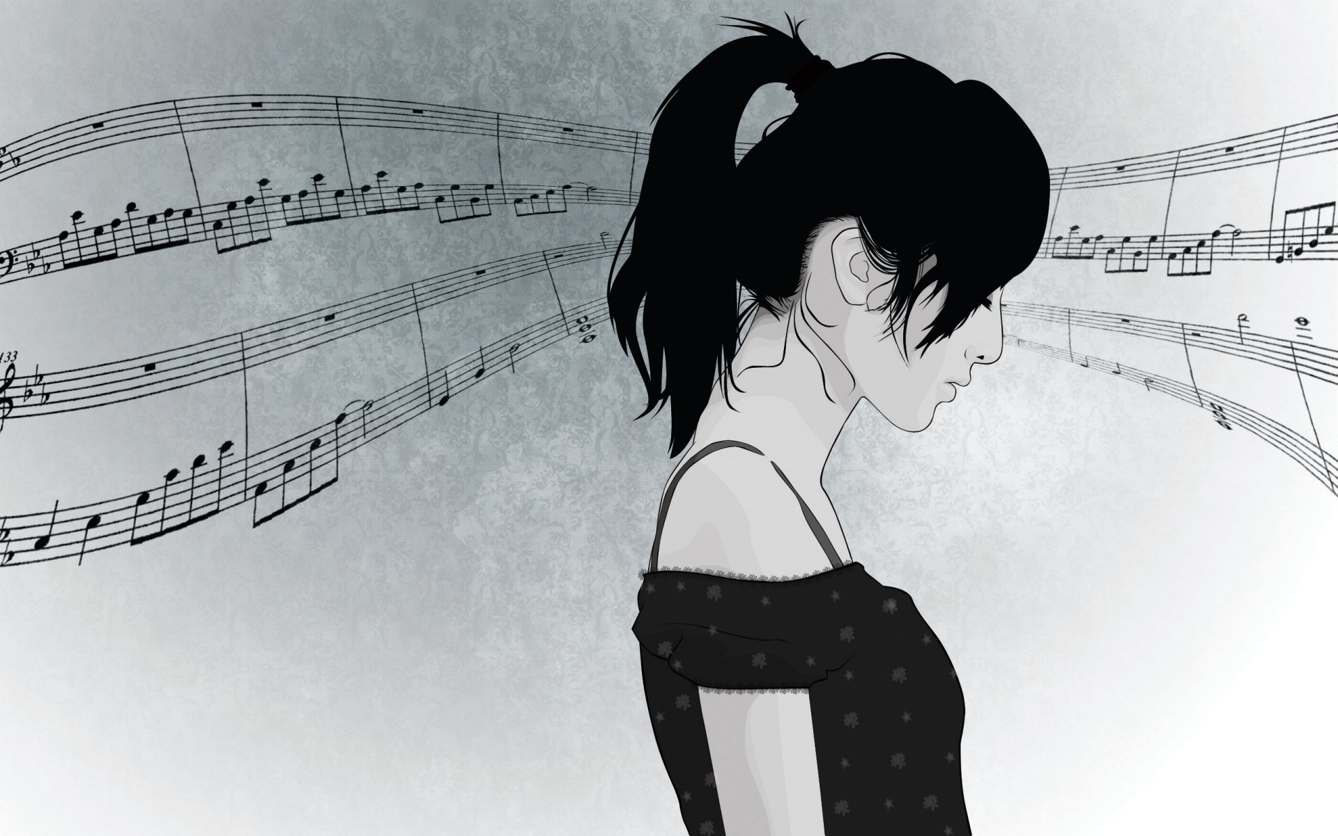 music notes vector girl section face hair ponytail