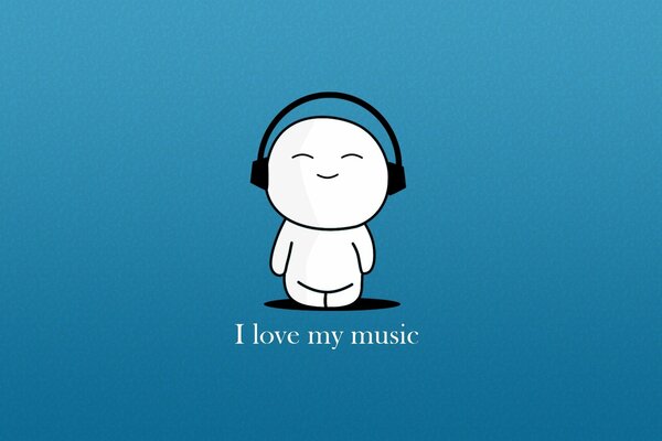 Man headphones lettering blue background