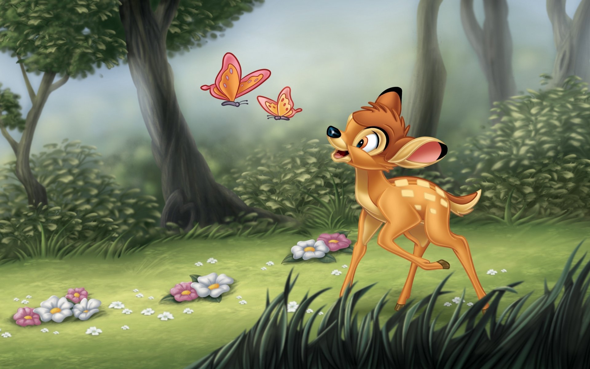 bamby walt disney forest trees flowers bambi cartoon