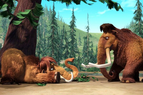 Cartoon Ice Age. Two mammoths