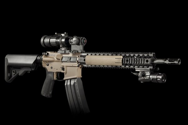 Semi-automatic cool rifle on a black background