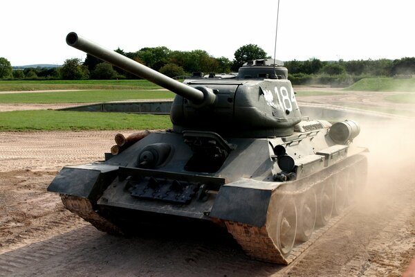 Soviet tank rides on the road