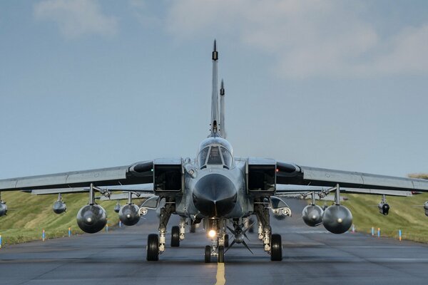 Military aircraft on the runway