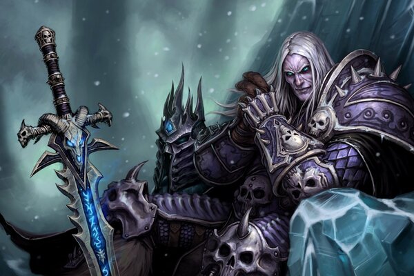 The fantastic king. Power. The throne. Sword with stones