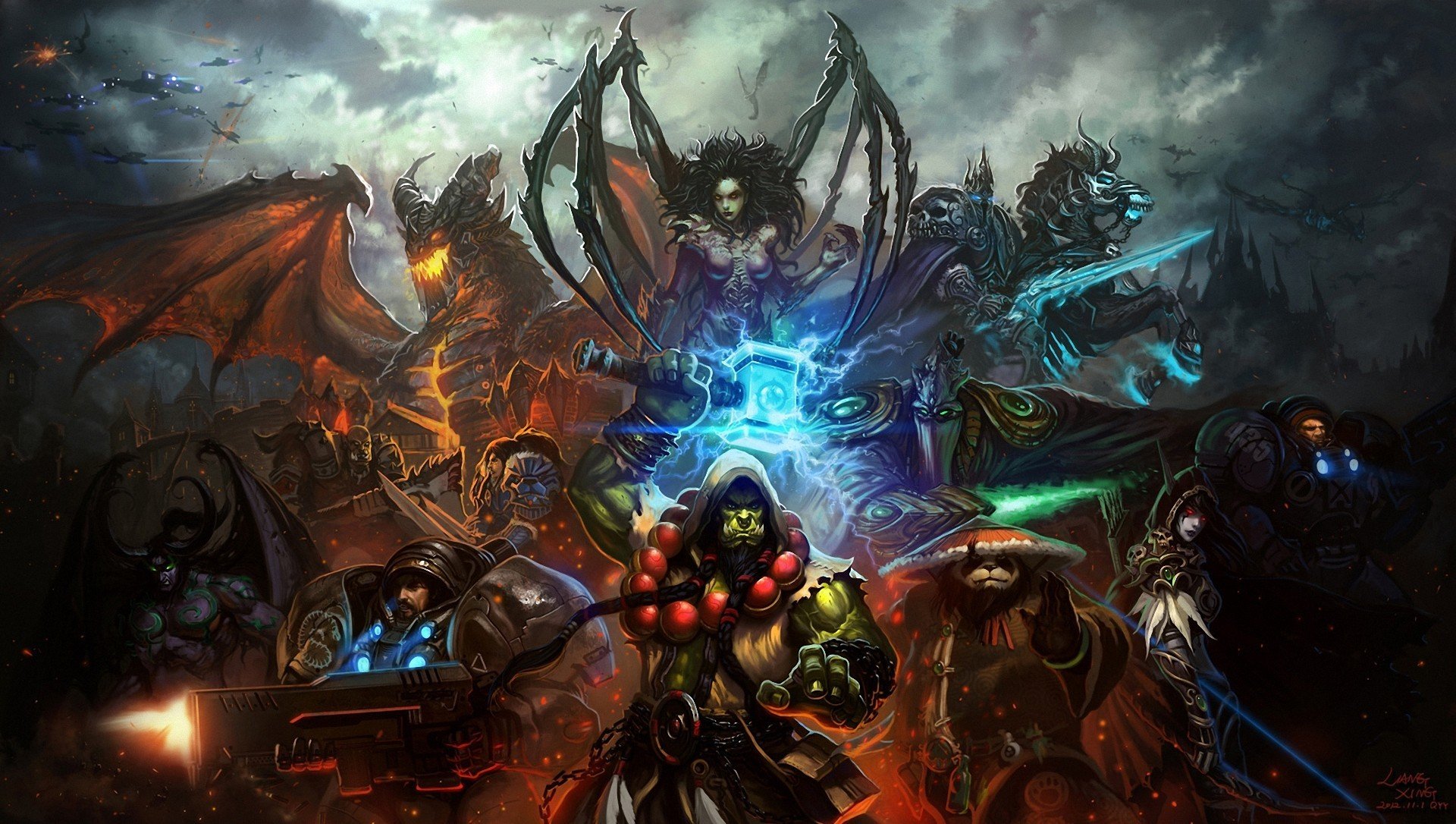 art liang xing world of warcraft mists of pandaria starcraft characters ork panda sarah kerrigan weapon ship