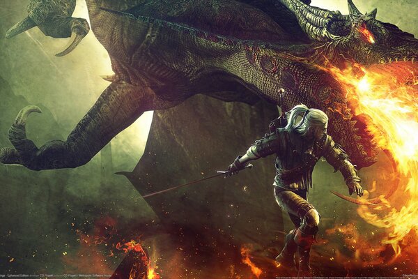 The battle with the dragon. Fire-breathing dragon the witcher 2