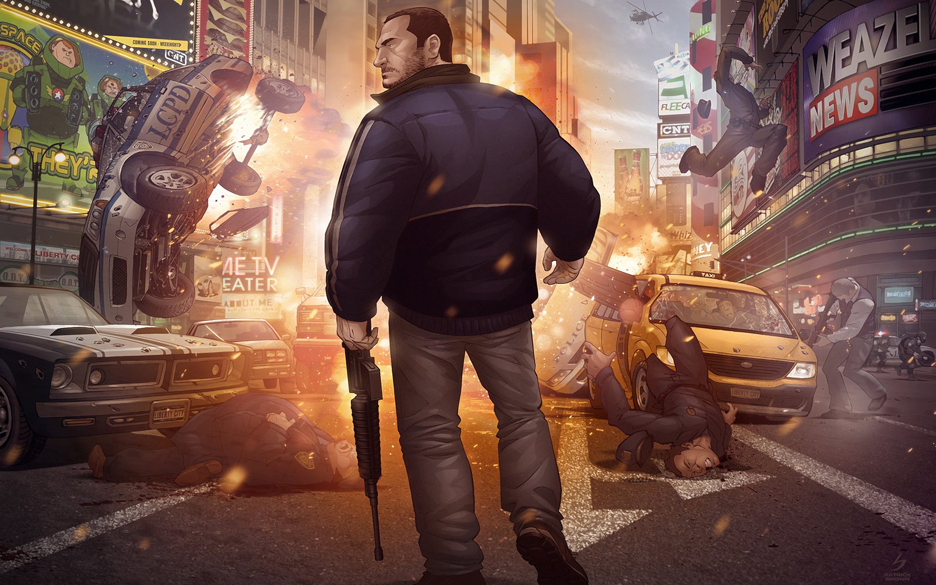 grand theft auto iv finale new york explosion taxi police niko bellic center patrick brown