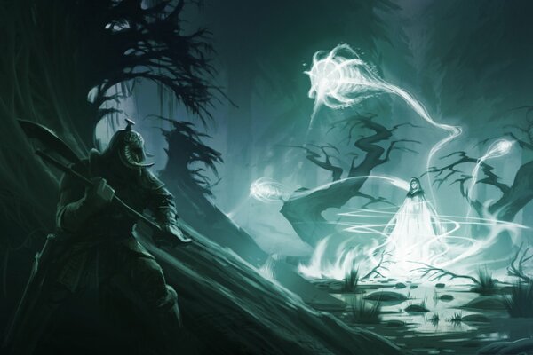Art with a magician and a warrior for the game Skyrim