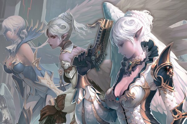 Lineage kamael with wings and weapons