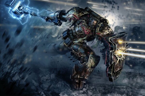 Attack of a space marine warrior