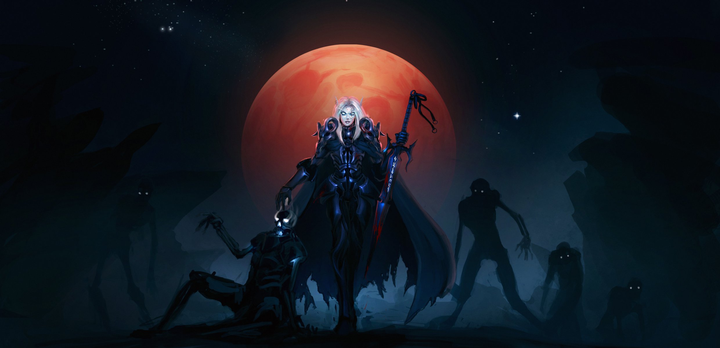 wow blood elf knight death bloody moon undead zombie