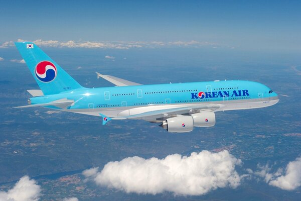 Korean Airlines airbus plane in the regional sky