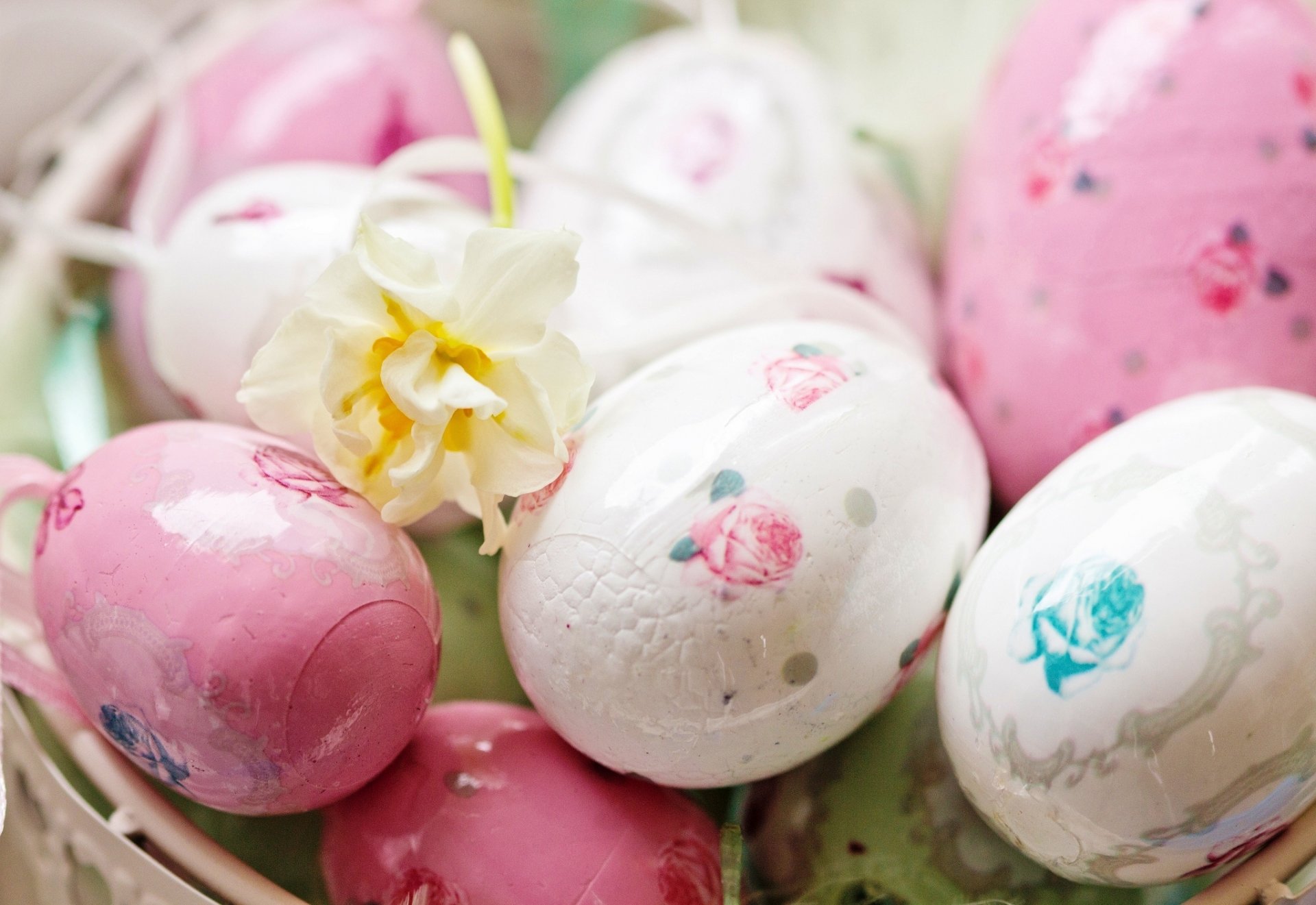 easter holiday spring eggs easter pink green painting flower white