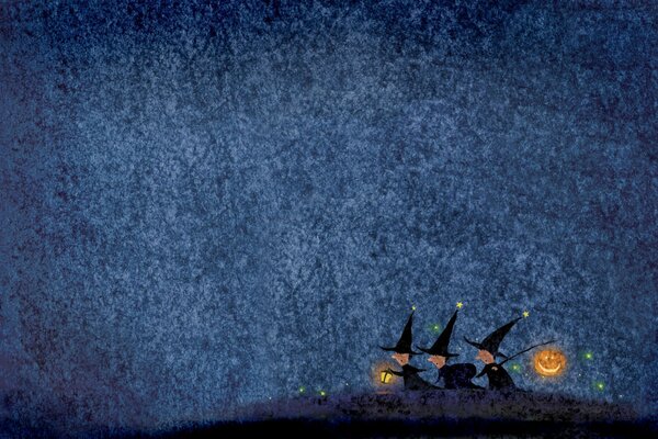 Witches with flashlights in the night
