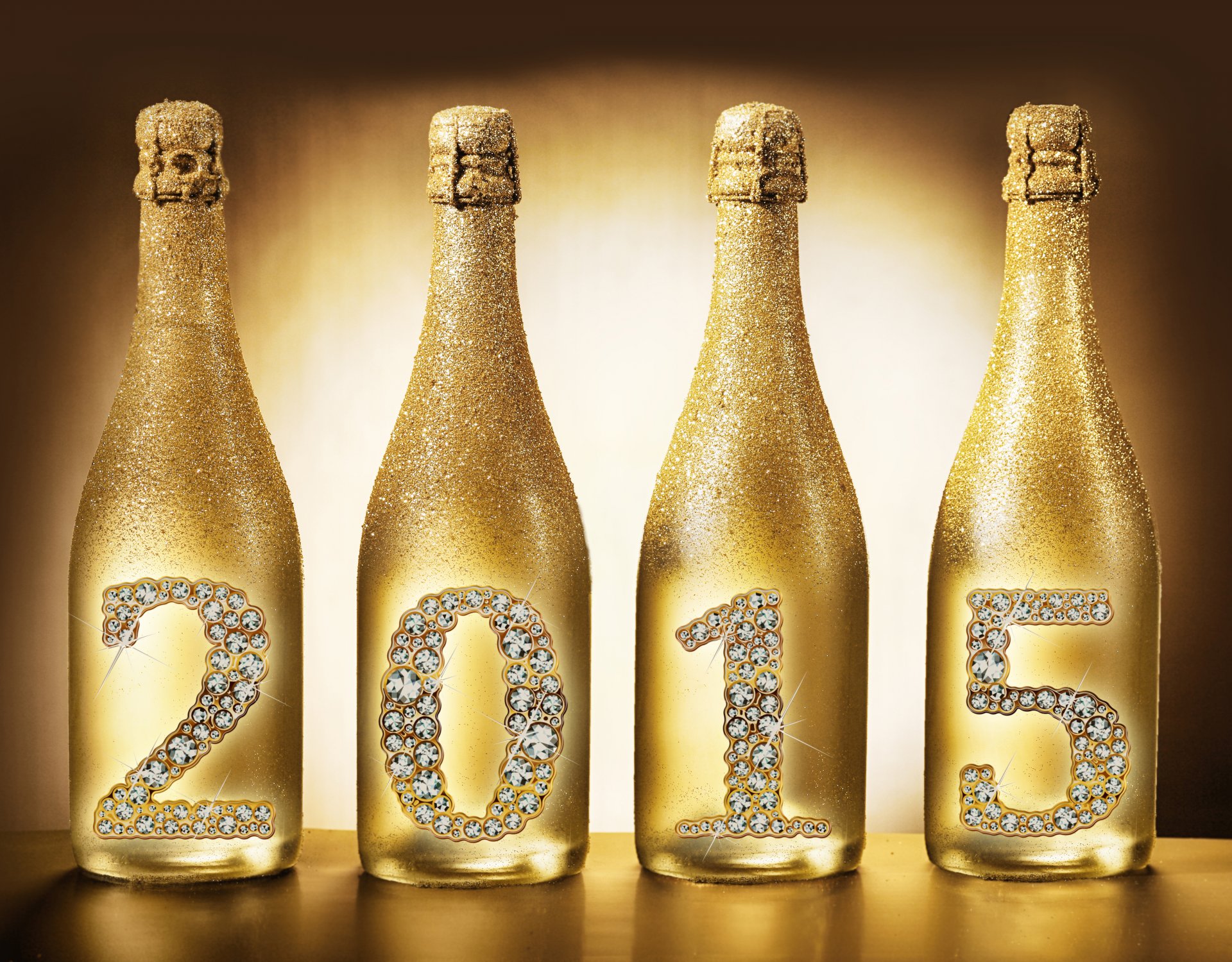 happy new year 2015 golden champagne of the bottle