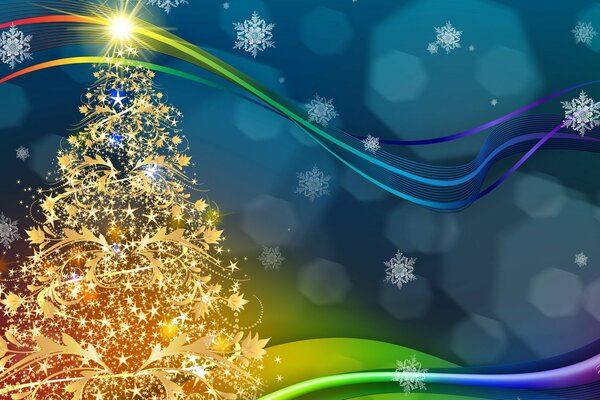 Golden Christmas tree is a dream of children