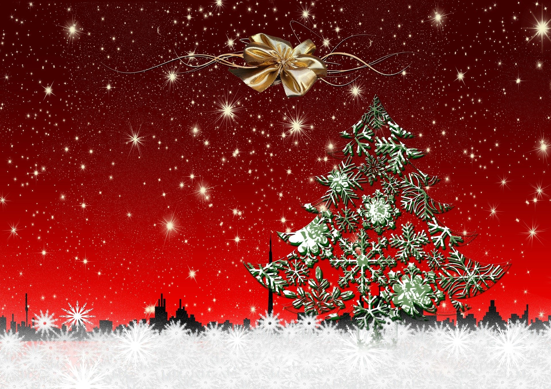new year christmas tree decoration snow snowflakes town