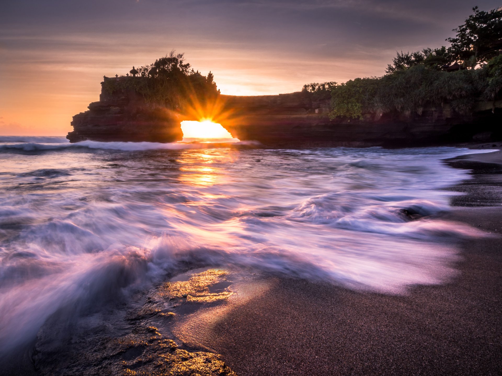 nature sea rock arch beach dawn