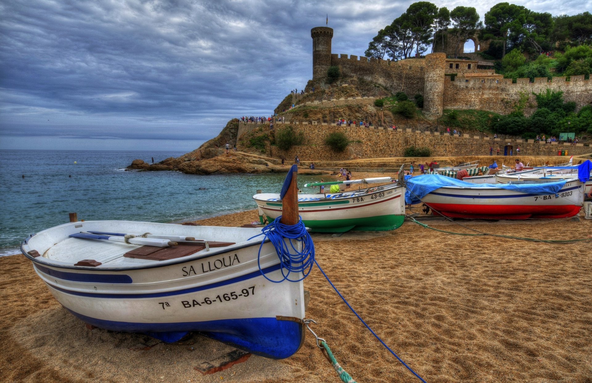 tossa de mar girona catalonia spain costa brava vila velha balearic sea tossa de mar vila vella balearic sea fortress sea coast boats beach sand