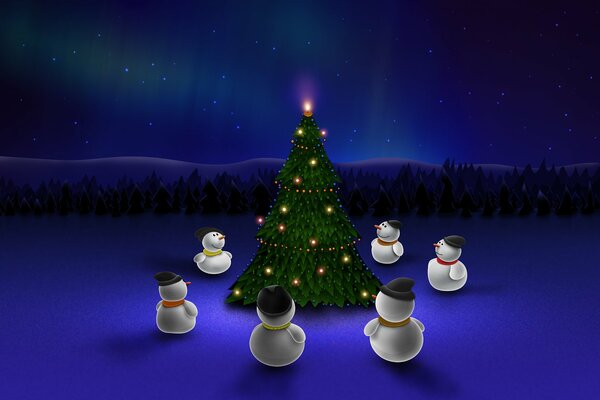 Snowmen celebrate the New Year
