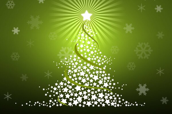 Christmas tree with a star in snow-white snowflakes