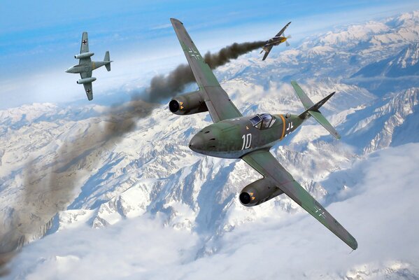 Jet fighters in aerial combat