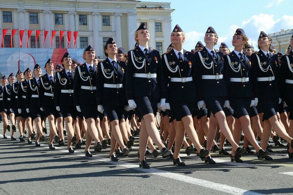 Pvrad for Victory Day with girls on the square