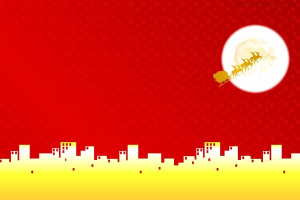 Yellow city on a red background