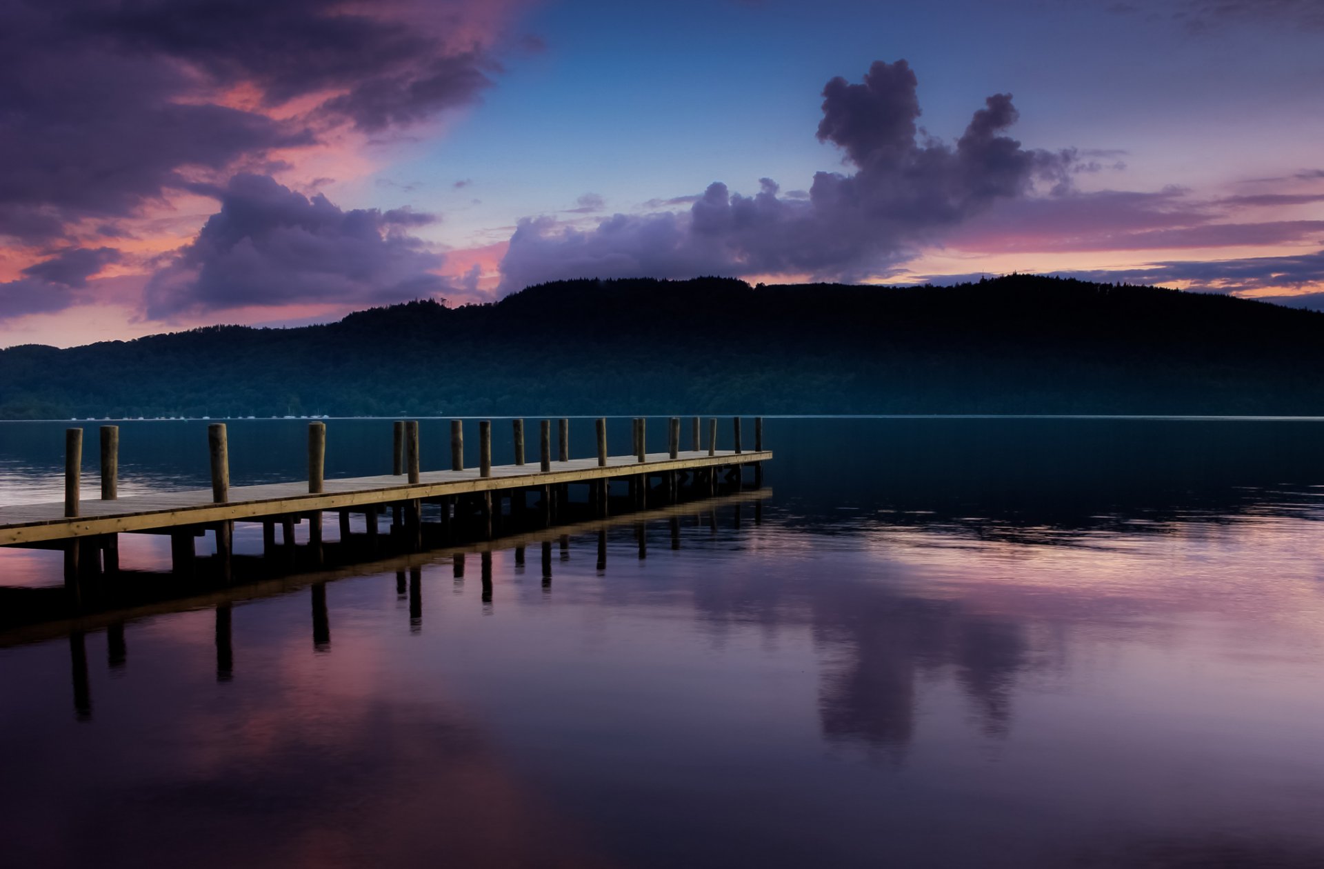 pier sunset lake forest sky cloud