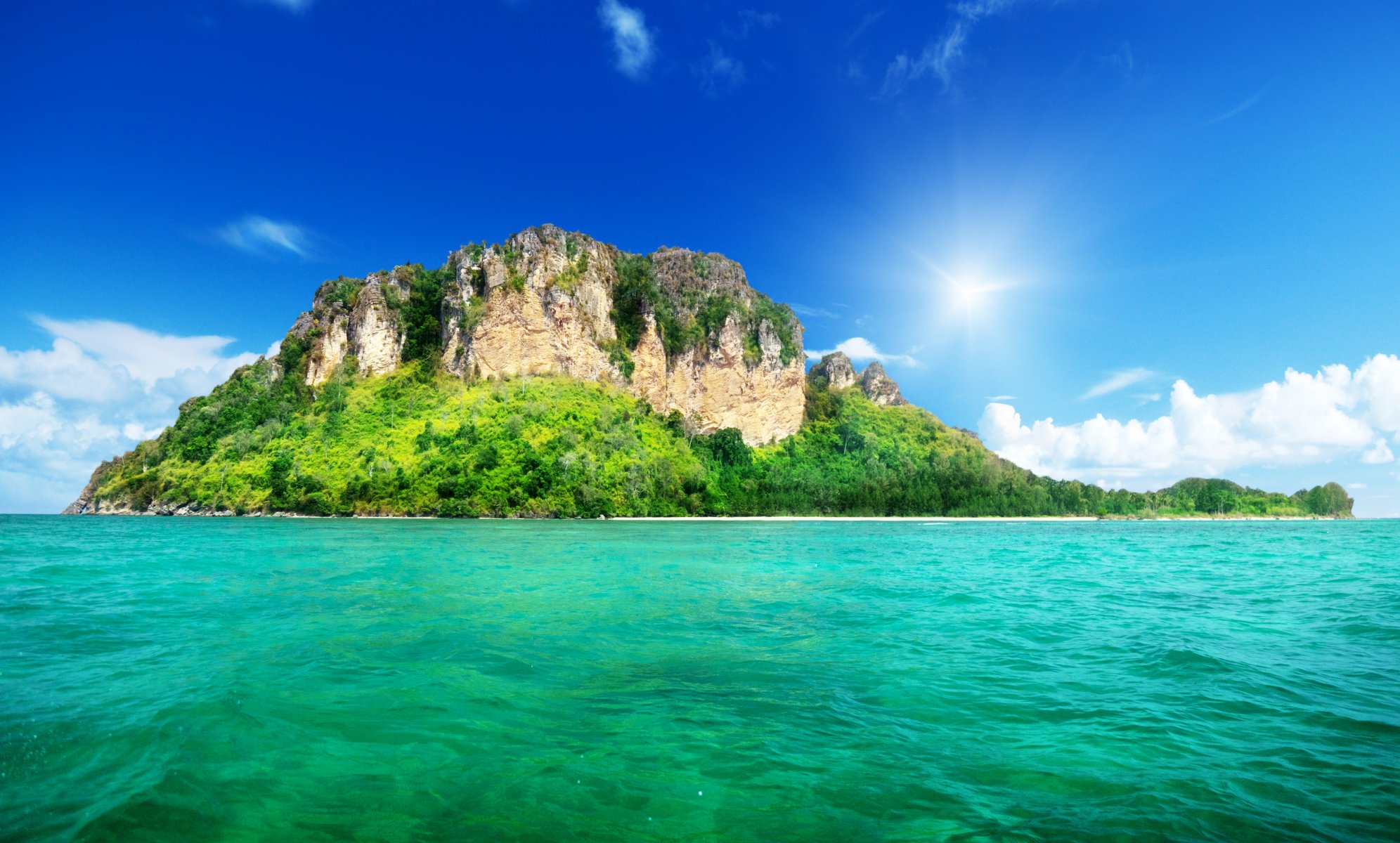 landscape nature sea island tree green sky cloud