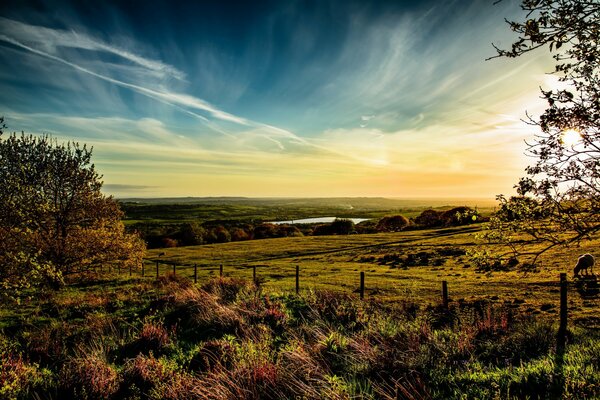 The endless horizons of England against the background of the sky and fields