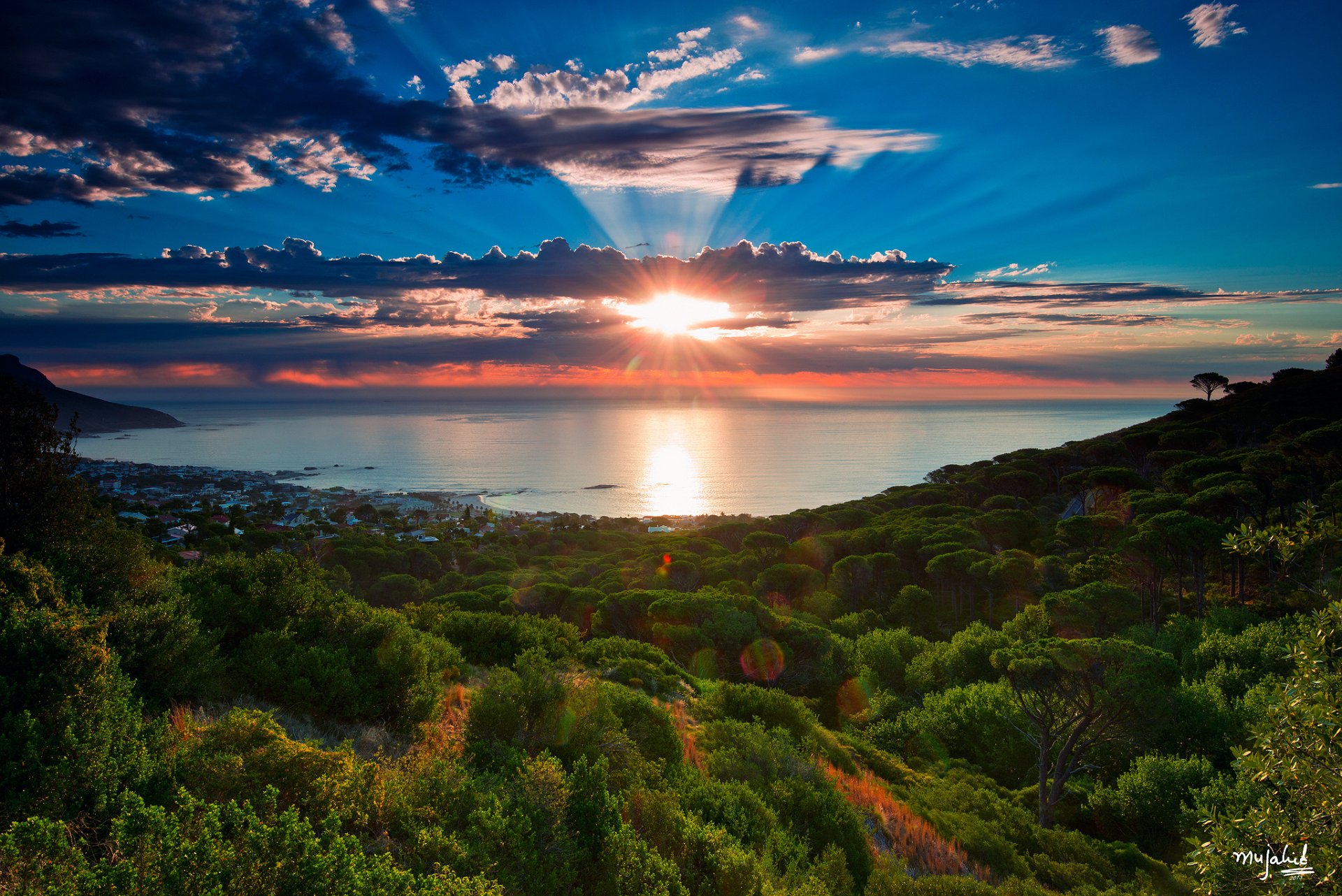 outh africa cape town camps bay atlantic ocean bay sea ocean tree winter january sky clouds sun rays mujahid ur rehman photography