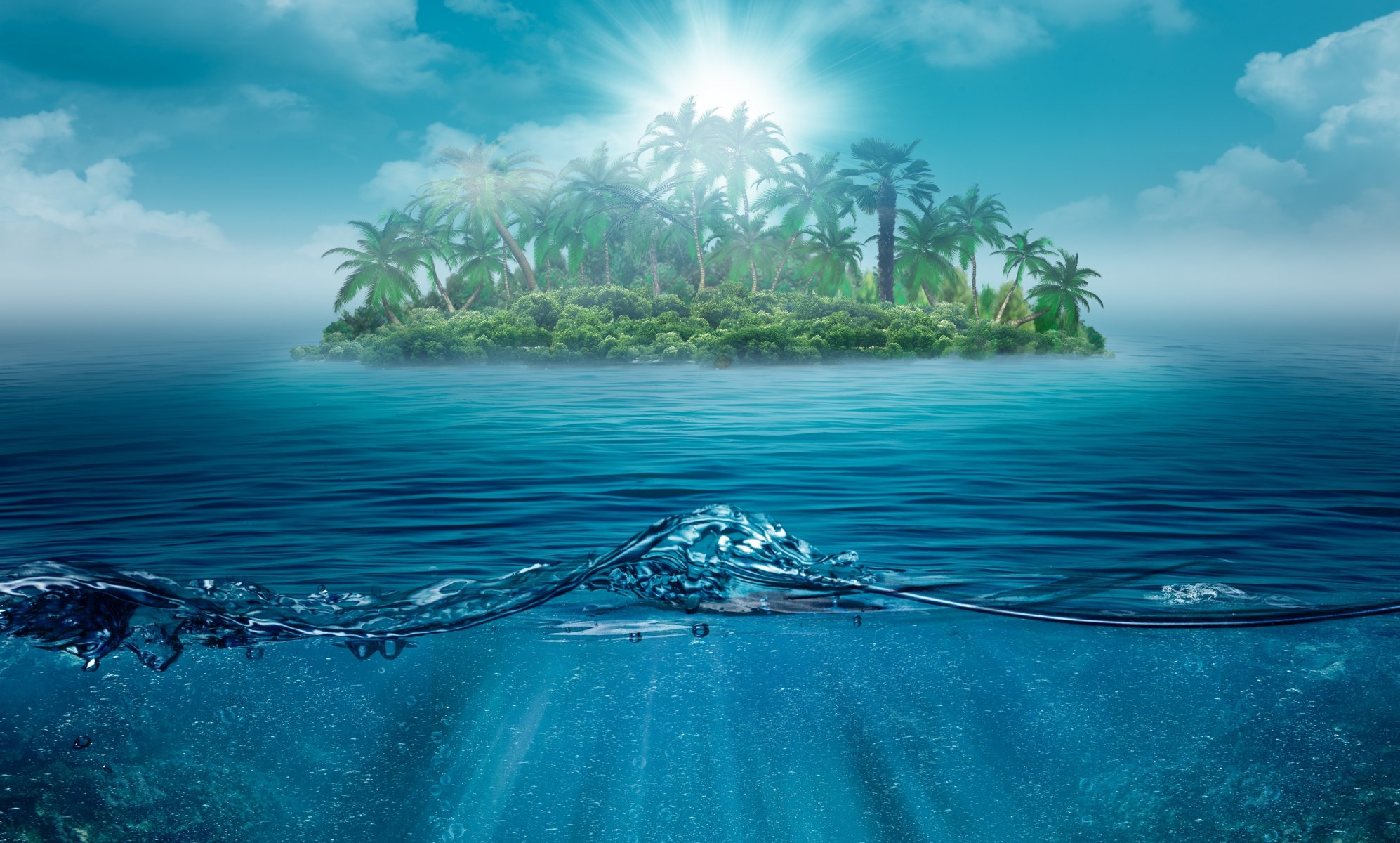 alone lonely island ocean nature landscape sea water trees palm trees alone beautiful sky clouds dreamy world