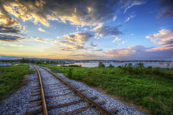 Railway road and sunset