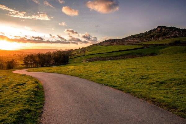 Calm landscape road to the sun