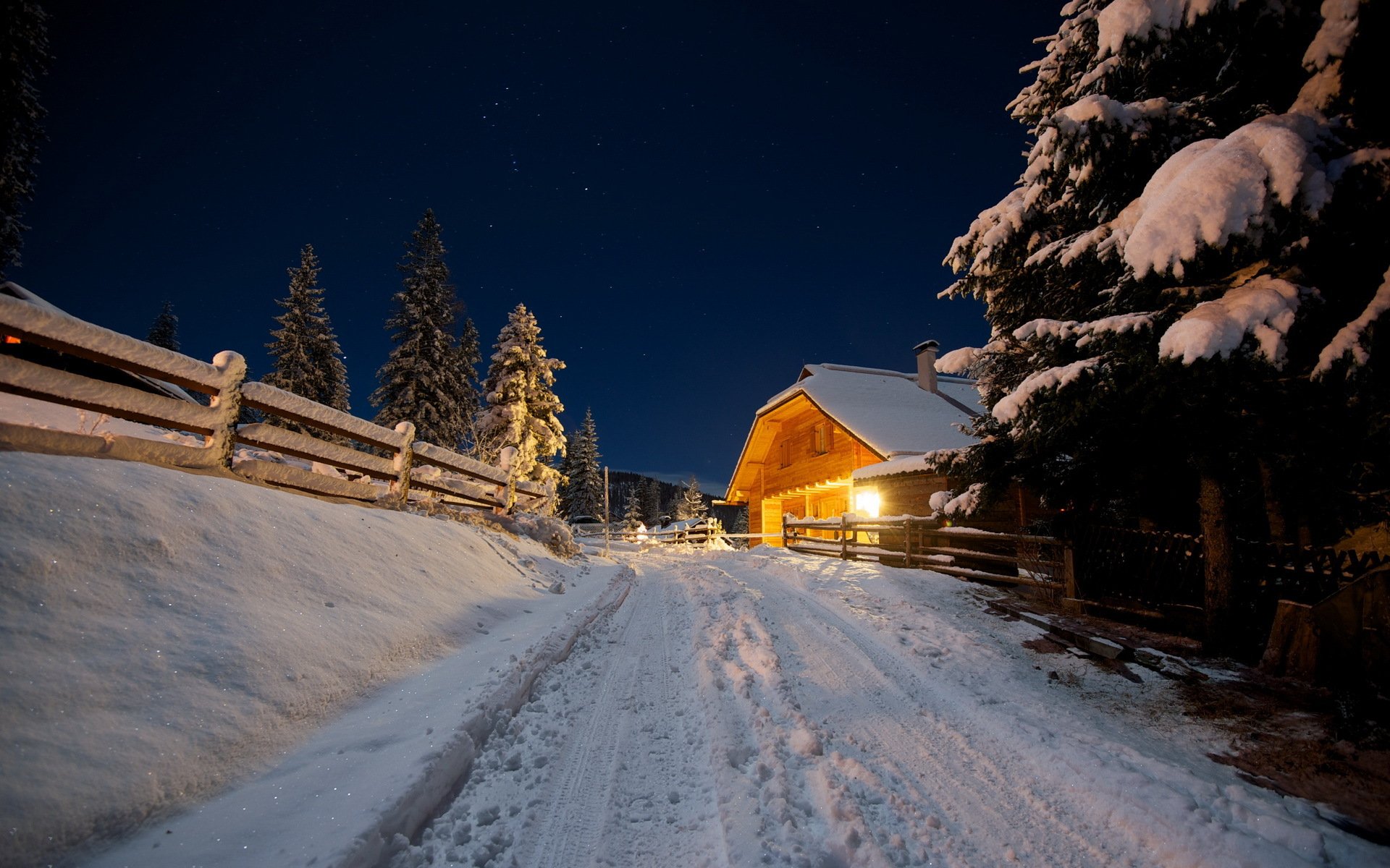 night road house winter
