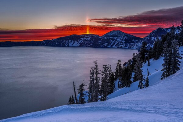The crater of the lake at dawn