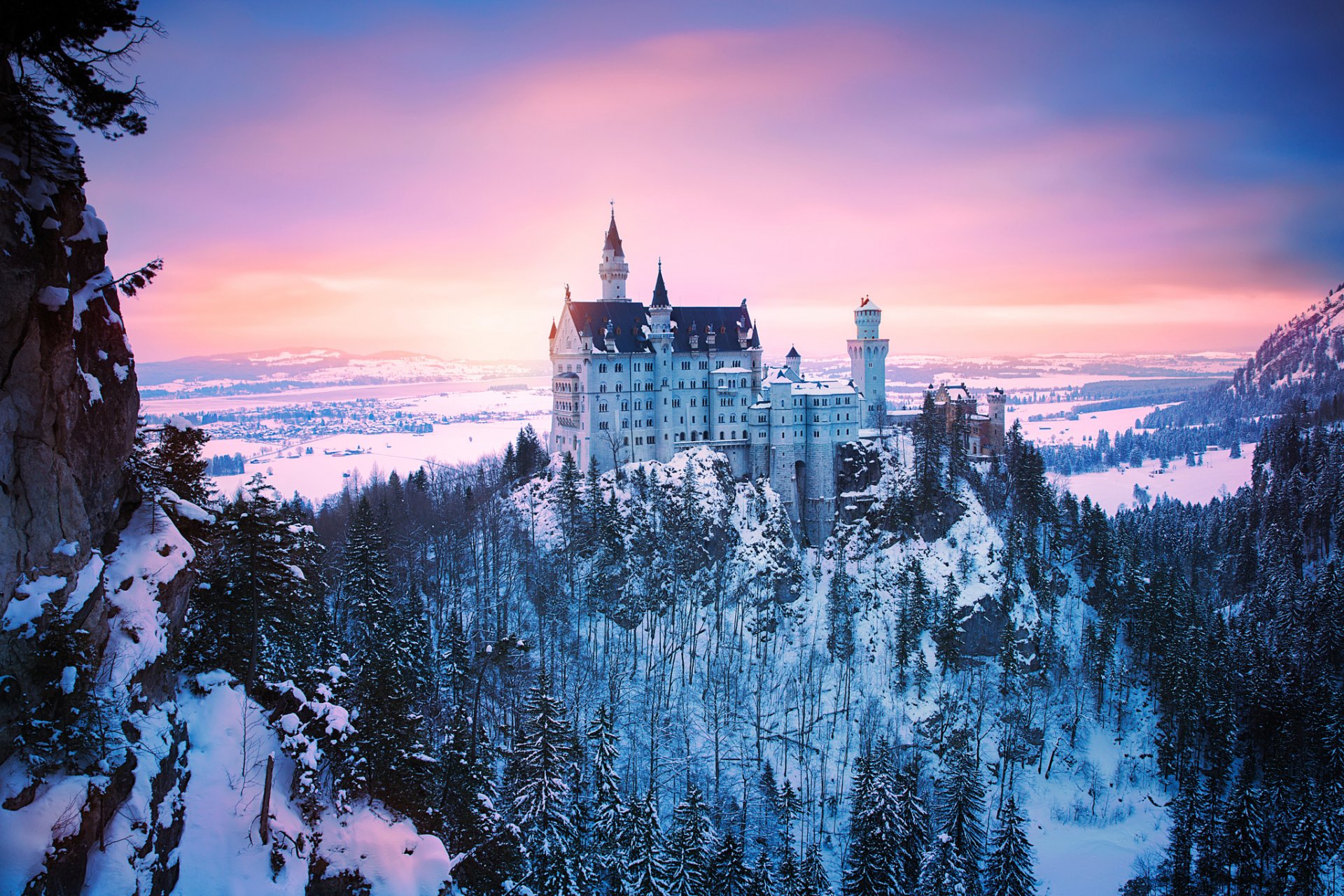 germany bayern munich neuschwanstein castle winter snow light