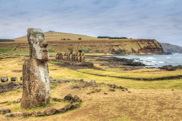 Statue on Easter Island near the sea