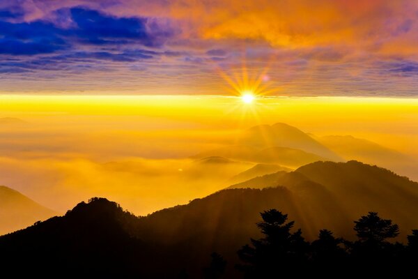 Beautiful sunset in the mountains landscape