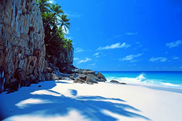 Blue sky island, ocean shore